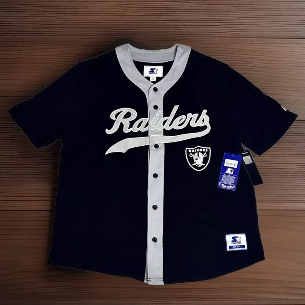 Las Vegas Raiders Starter Retro Baseball Style Twill NFL Jersey Size Black NWT - Picture 3 of 4
